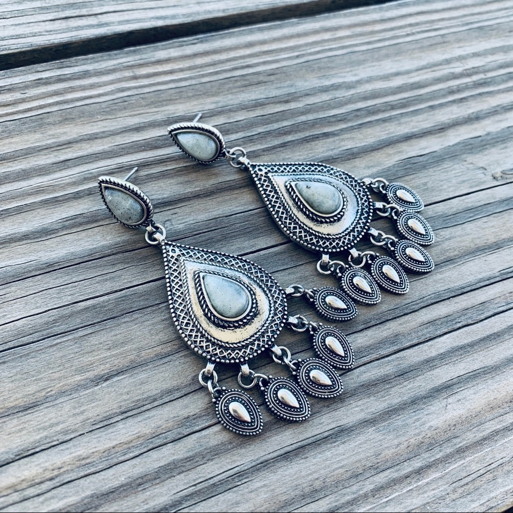 Silver Medallion Drop Earrings